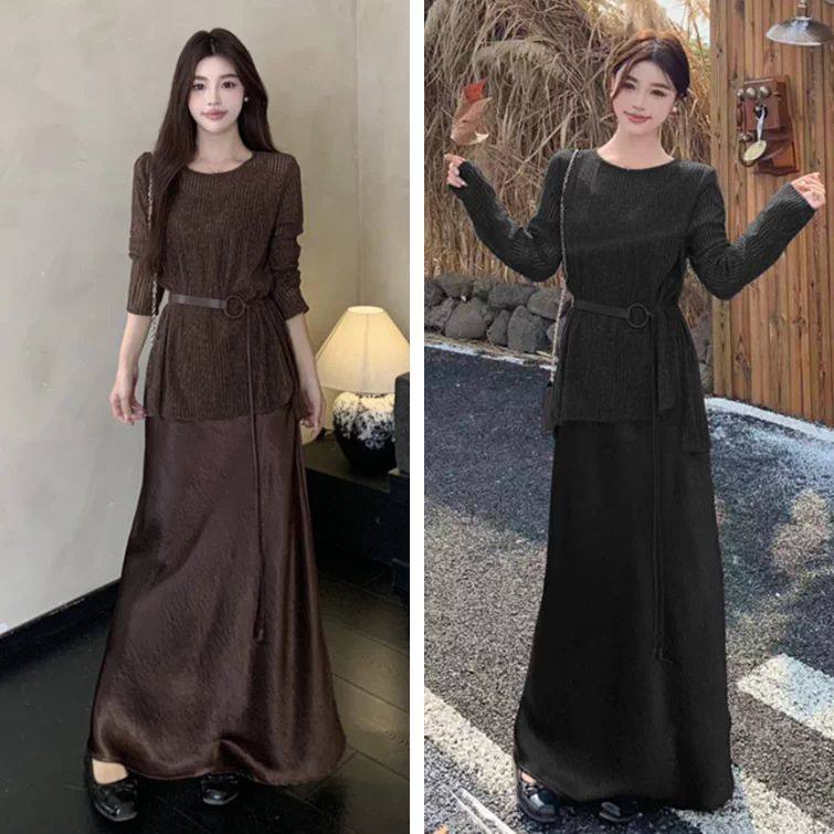 大码温柔风吊带连衣裙两件套女春秋胖mm气质显瘦罩衫长裙子两件套,女装/女士精品,大码套装,淘宝优惠券,粉丝福利购,淘宝优惠卷