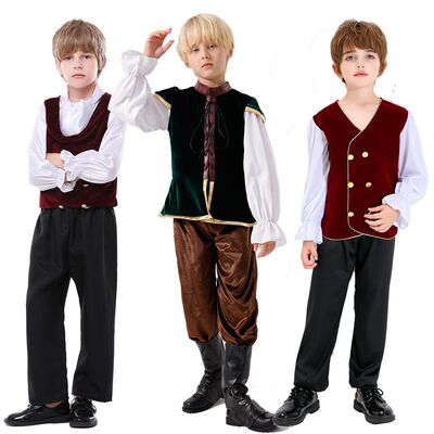 欧洲中世纪平民服装男童女童贫民扮演服小女孩卖报小男孩欧美服装