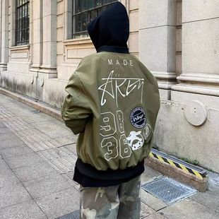 美式复古刺绣飞行夹克男女款小众设计感宽松百搭棒球服防风外套