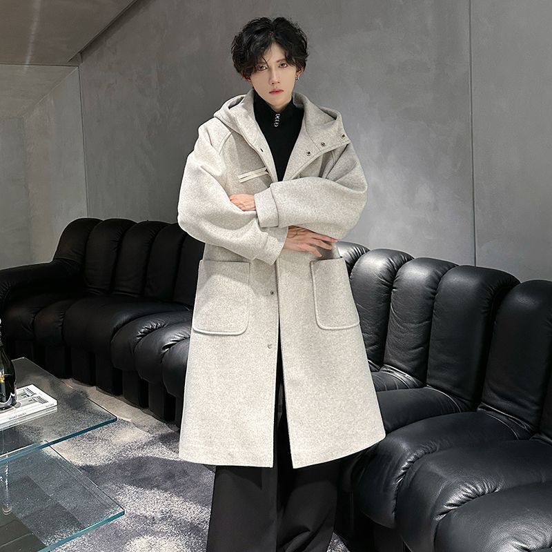 高级感牛角扣呢料风衣男冬季加肥加大码潮胖人宽松中长款连帽外套,男装,毛呢大衣,淘宝优惠券,粉丝福利购,淘宝优惠卷