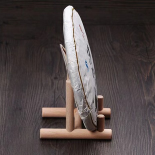 圆盘瓷盘子支架摆盘茶饼相框托架实木方盘支撑架工艺品时钟展示架