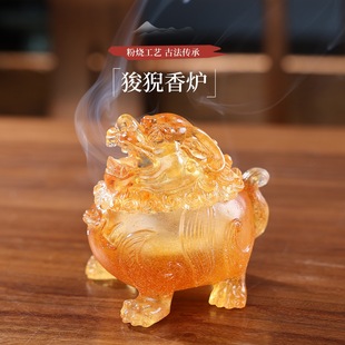 风水招财琉璃狻猊香炉龙九子神兽香薰炉七彩茶室玄关装饰工艺品