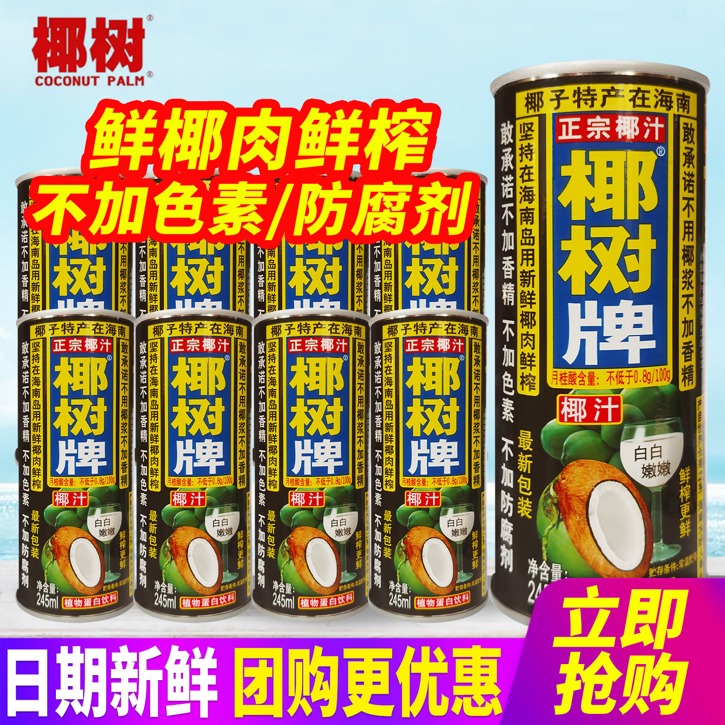 正宗海南椰树牌椰汁245ml8罐24罐整箱包邮鲜椰肉鲜榨植物蛋白饮料