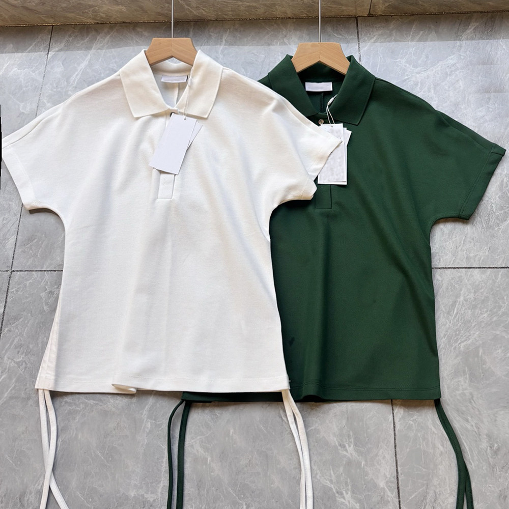春夏新款女士时尚显瘦收腰抽绳短袖polo衫翻领T恤