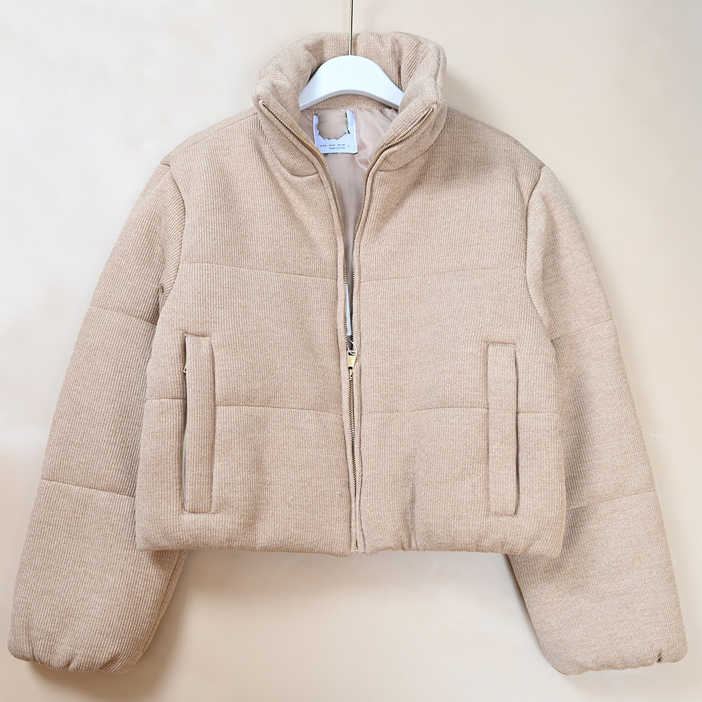 冬季新款女士立领宽松绗缝压格蓬松保暖棉服 女夹克棉衣外套