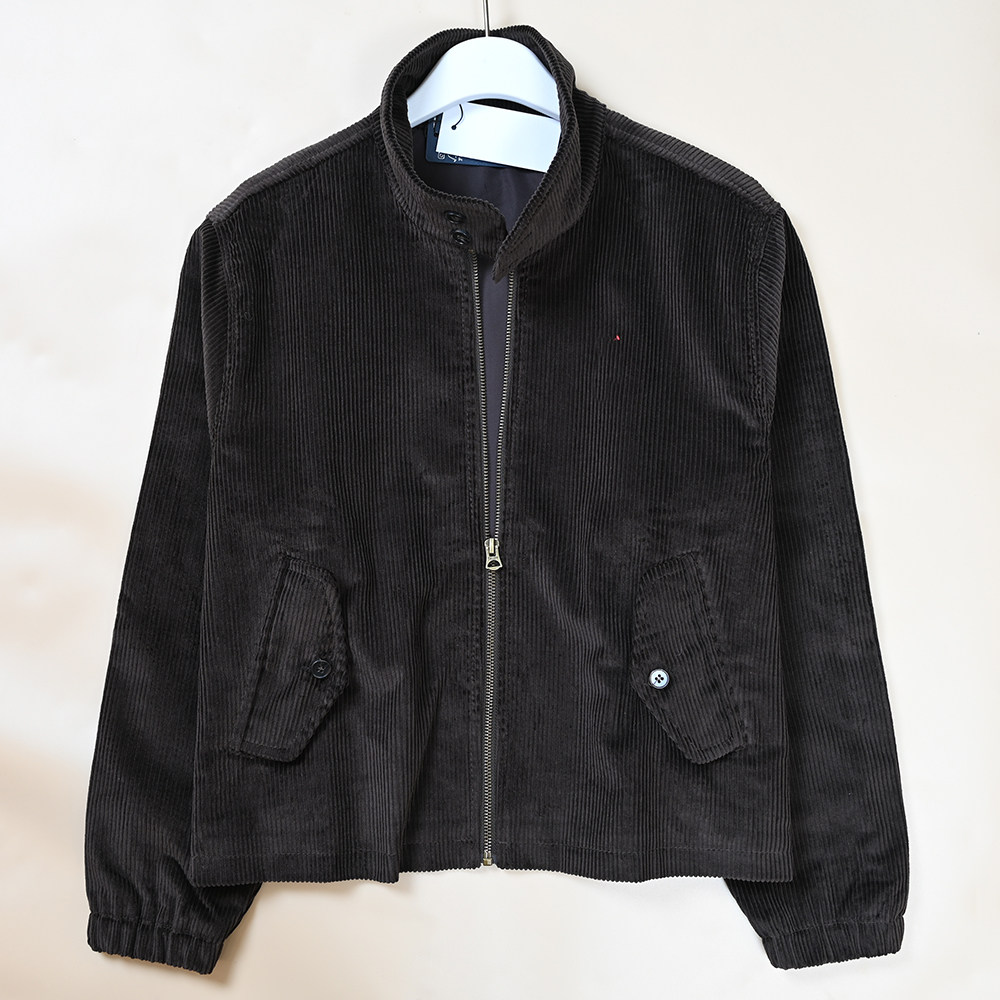 美国单  春季新款女士刺绣灯芯绒立领拉链夹克外套