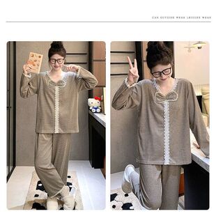 大码胖妹妹睡衣秋冬季新款潮流条纹开衫套装宽松可穿家居服两件套