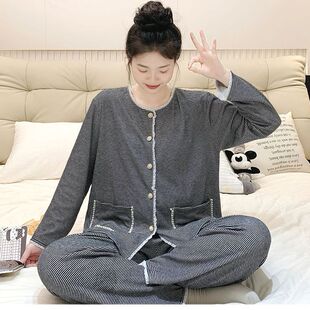 大码胖妹妹新款潮流设计感睡衣女秋冬季新款长袖套装家居服套装潮