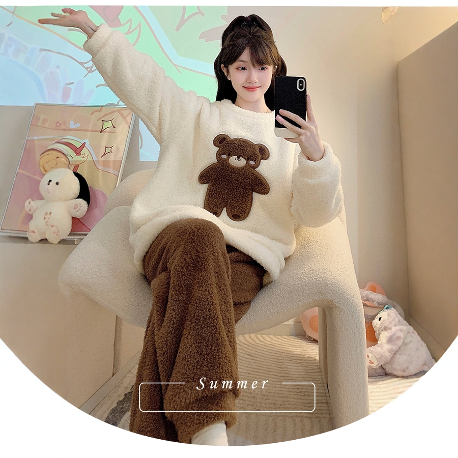 大码睡衣女冬季新款半边绒套装