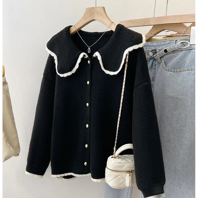 大码胖mm外套单排扣针织开衫
