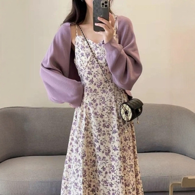 性感吊带裙披肩两件套女