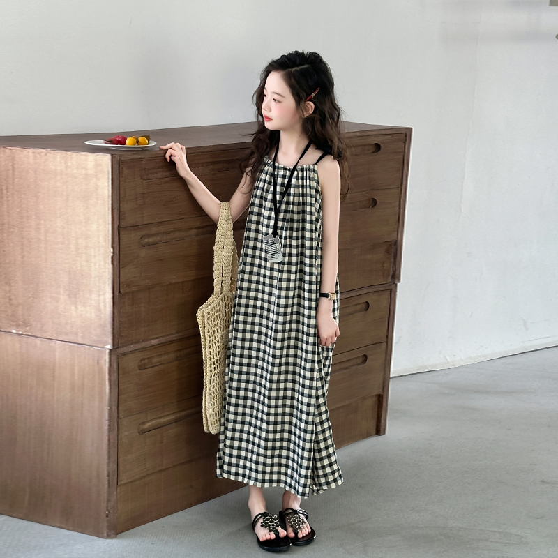 女童格子吊带连衣裙夏季新款