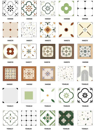 400*400小花砖 卫生间厨房地砖清晰法式红奶油瓷砖浴室内墙砖阳台