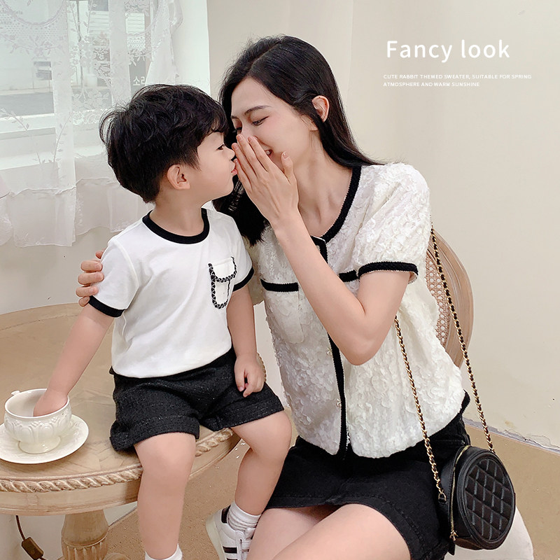 陈大猪男婴童亲子装2024新款夏天小香风亲子外套气质简约短袖T恤,童装/婴儿装/亲子装,亲子装/亲子时装,淘宝优惠券,粉丝福利购,淘宝优惠卷