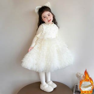 女童2025新款 女宝宝秋冬加绒背心裙蛋糕礼服裙生日宴会年服套装