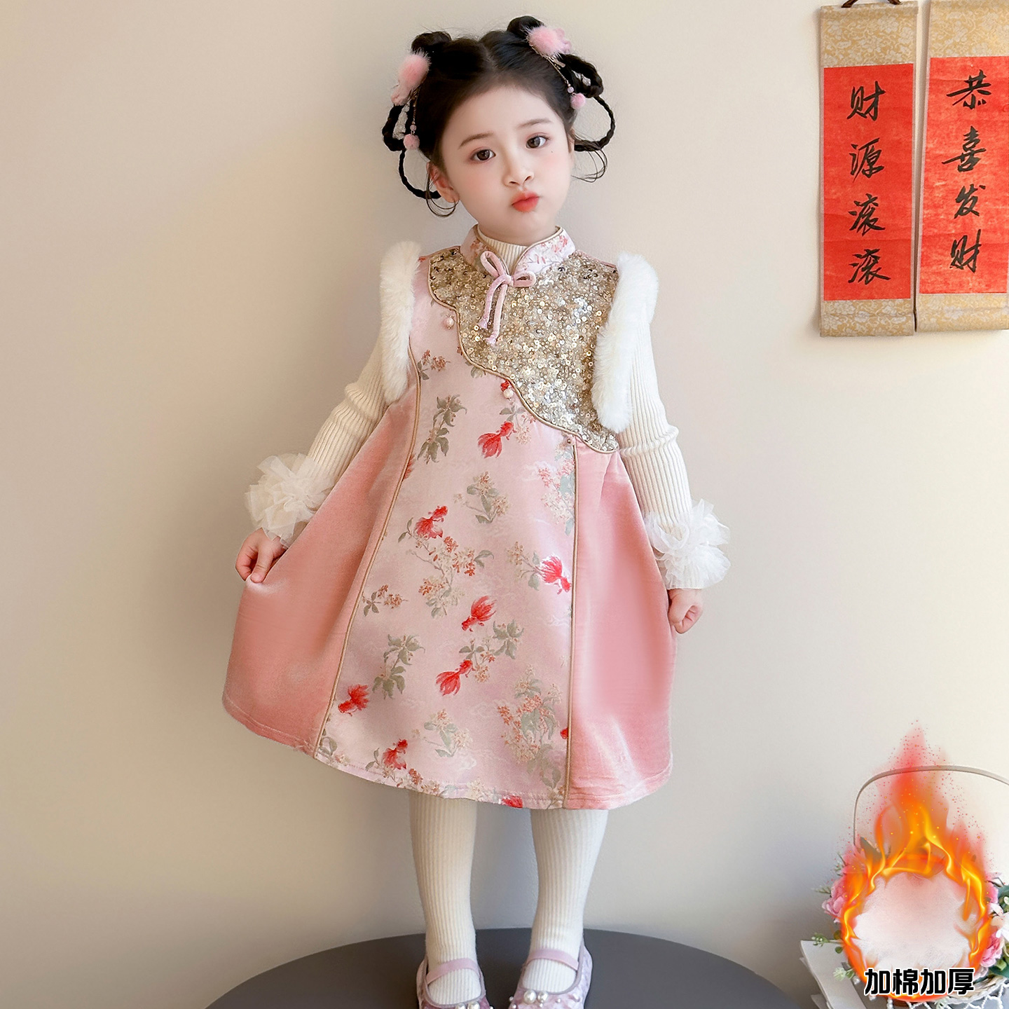 025秋冬新款女童旗袍裙拜年服