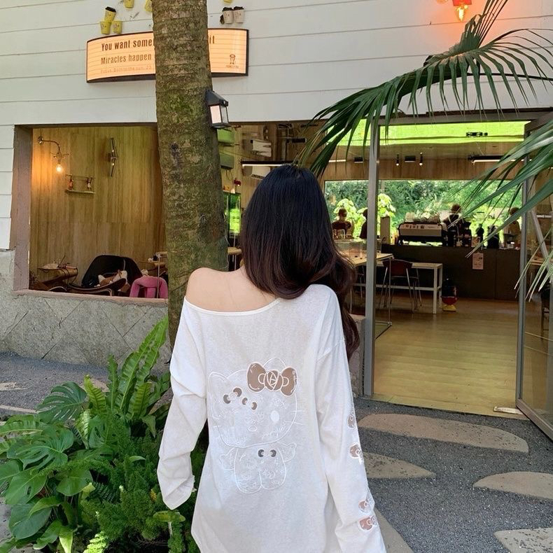 FuunJ小喵lovely宽松镂空刺绣kt大版长短袖T恤女圆领防晒罩衫上衣