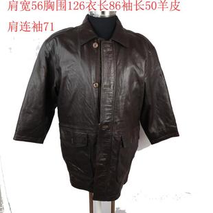 中老年男款真皮皮衣羊皮大衣中长款外套棕色古着vintage