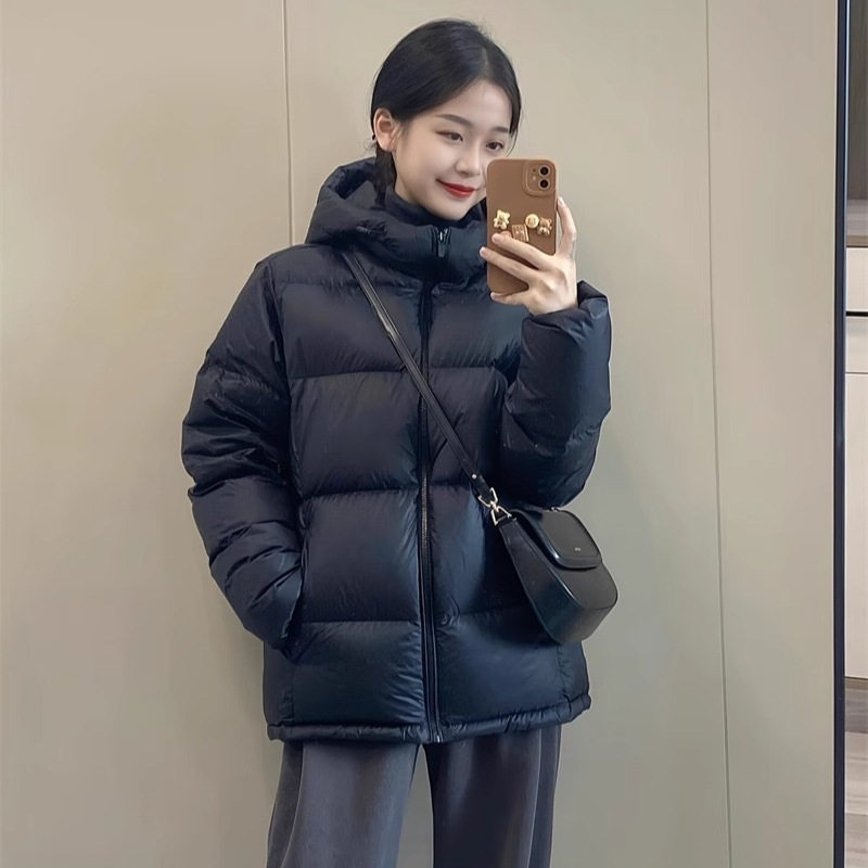 黑色白鸭绒羽绒服女短款2025冬季新款韩版高级感小个子面包服