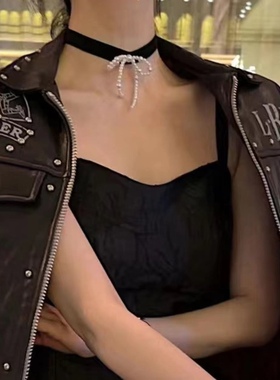 韩国东大门helder同款纯欲贝珠编织蝴蝶结颈链choker丝绒锁骨链女