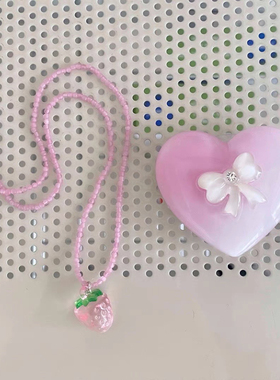 韩国东大门paparazzi 可爱草莓吊坠串珠项链锁骨链少女项饰