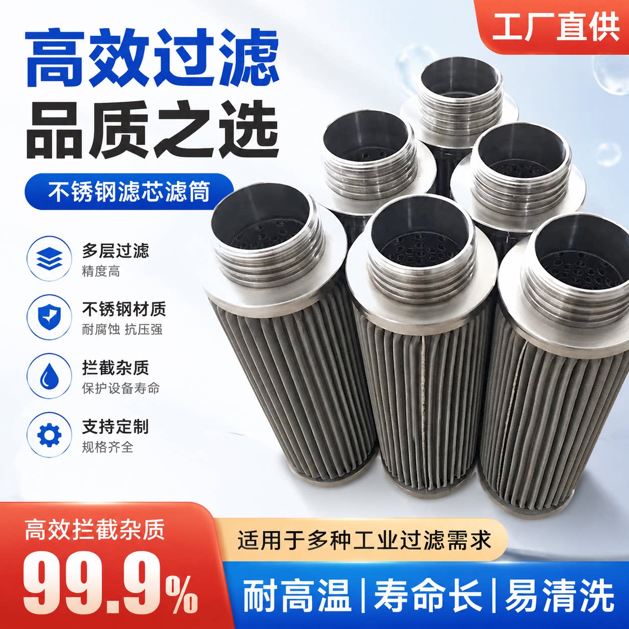 304不锈钢滤芯快卡多层折波熔体折叠工业滤筒甲醇化工化纤过滤器图片