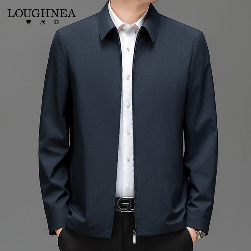 LOUGHNEA高端翻领商务行政夹克男外套春季新款中年爸爸休闲茄克衫