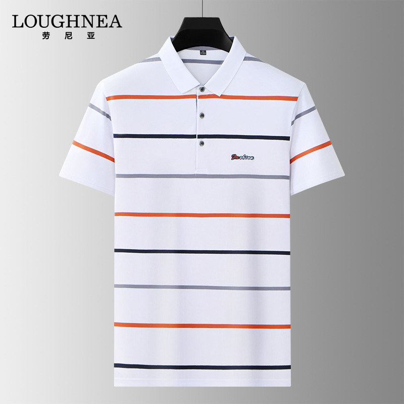 LOUGHNEA轻奢刺绣字母条纹短袖T恤男夏季薄款棉质时尚透气上衣潮