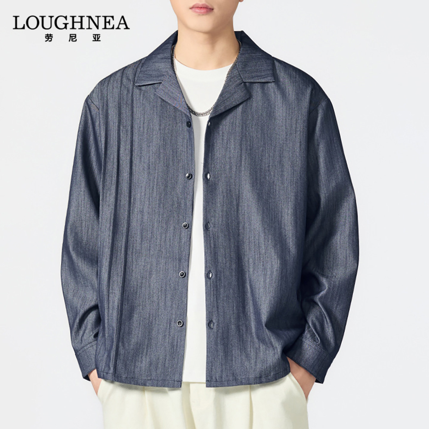 LOUGHNEA高端老钱风古巴领衬衫男高级感春秋新款中年休闲宽松上衣