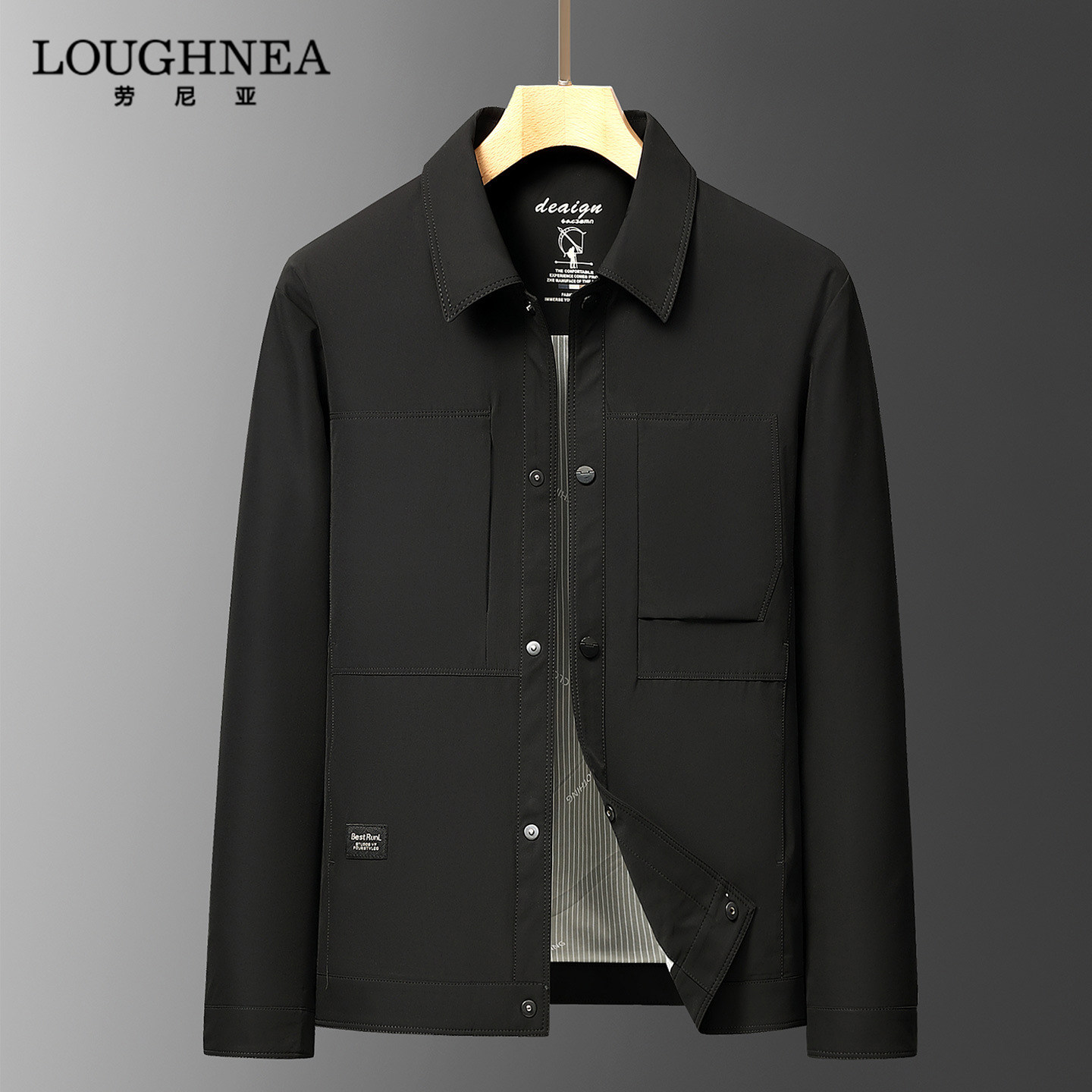LOUGHNEA高端中年翻领工装夹克外套男2026新款早春单排扣短款上衣