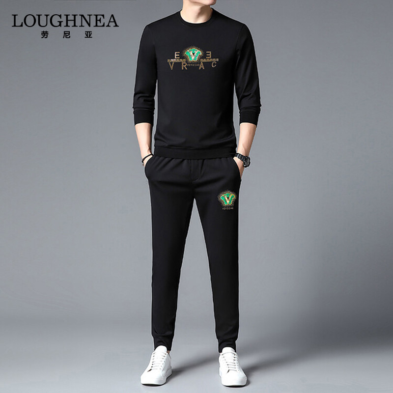 LOUGHNEA高端字母烫钻圆领卫衣运动套装男春秋新款时尚休闲两件套