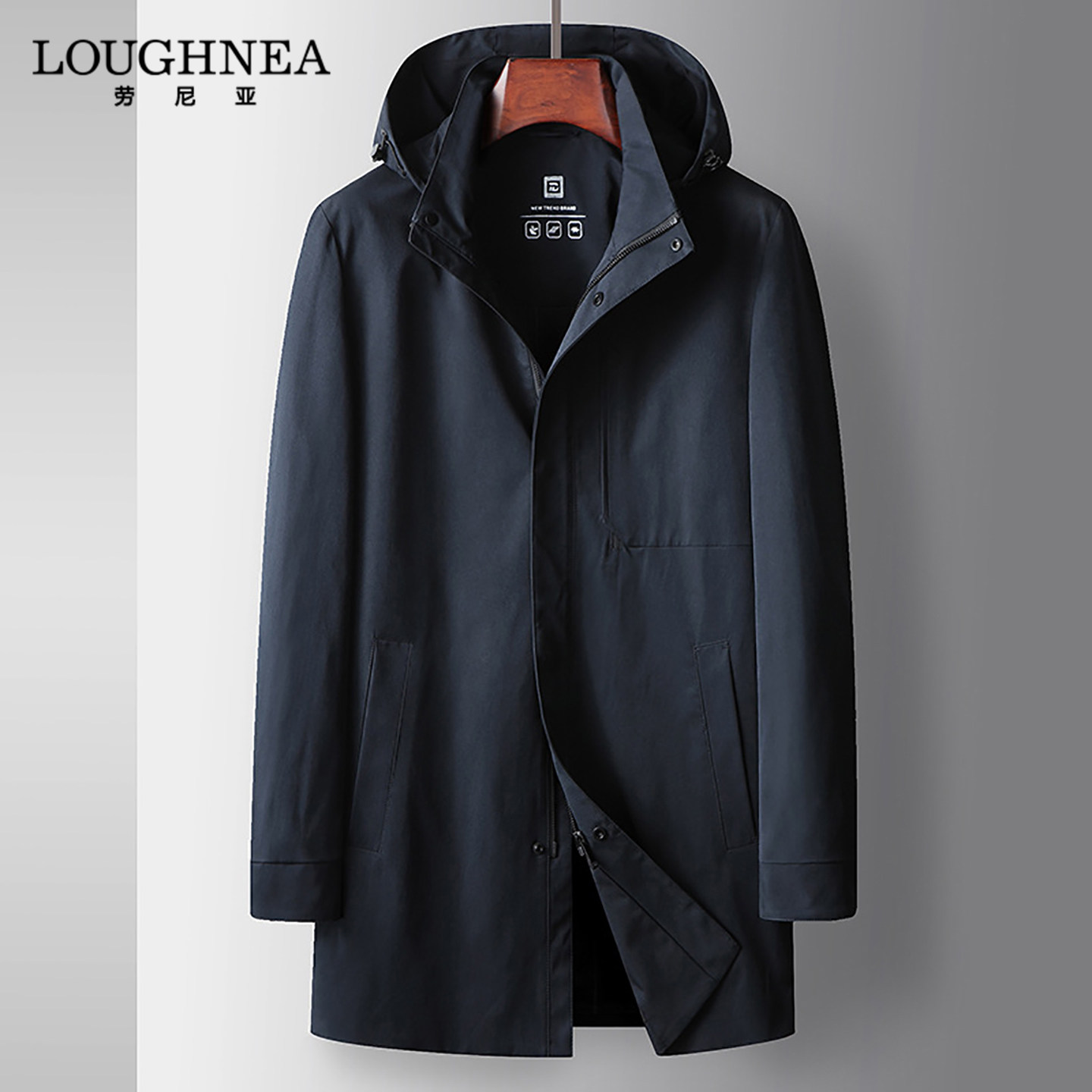LOUGHNEA高端可脱卸帽风衣外套男中长款2026春秋中年时尚休闲夹克
