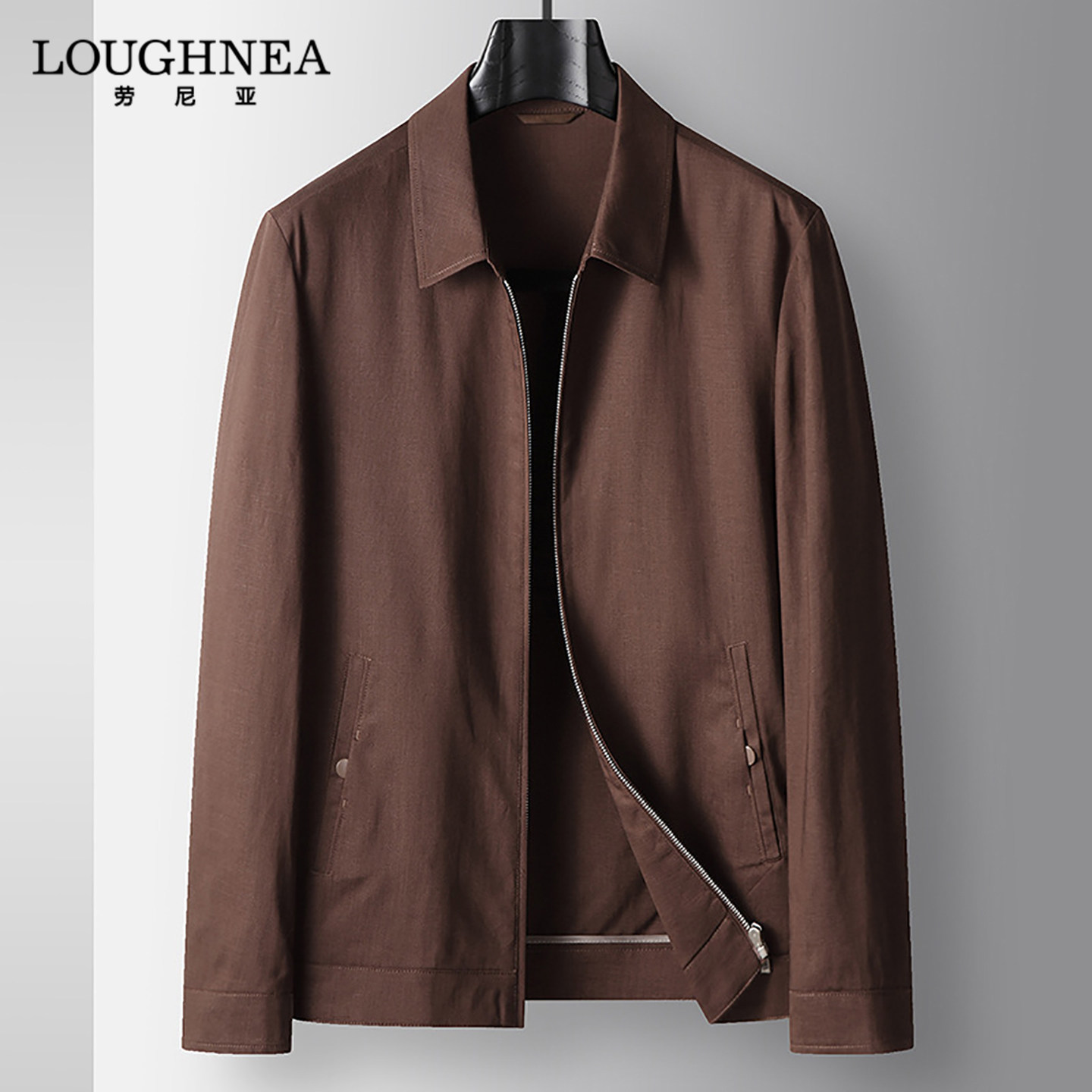 LOUGHNEA轻奢亚麻老钱风焦糖色行政夹克男春秋新款中老年商务外套