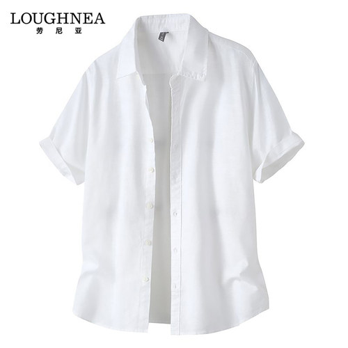 LOUGHNEA轻奢休闲棉麻短袖衬衫男士2026新款夏季薄款垂感透气衬衣