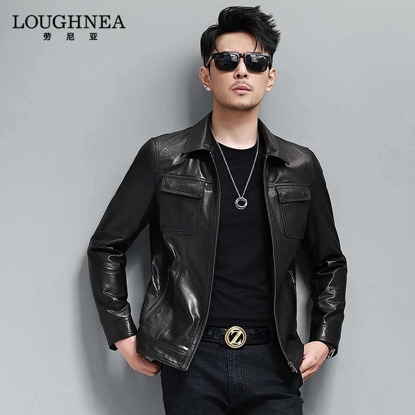 LOUGHNEA轻奢品牌山羊皮真皮皮衣男外套2026春秋新款中年痞帅夹克