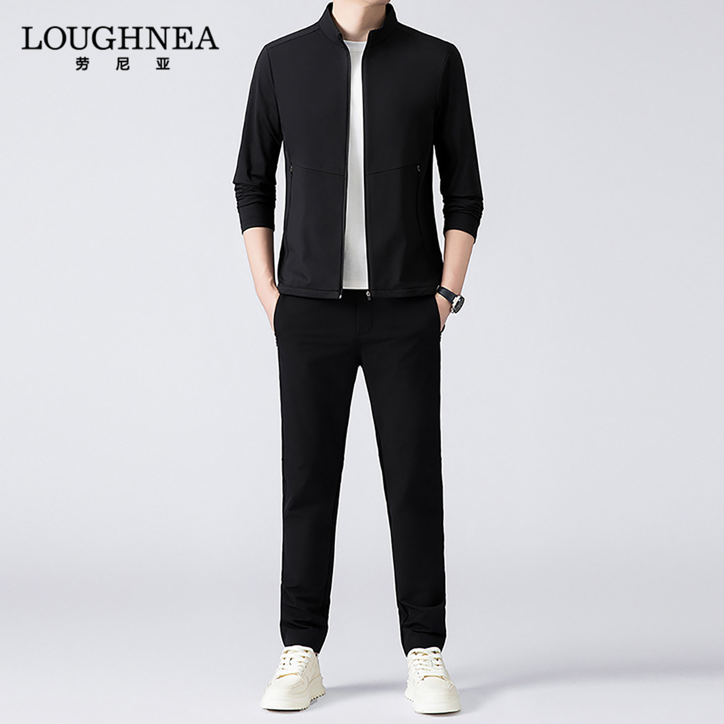 LOUGHNEA轻奢秋冬德绒休闲运动套装男2026新款加厚保暖休闲运动服