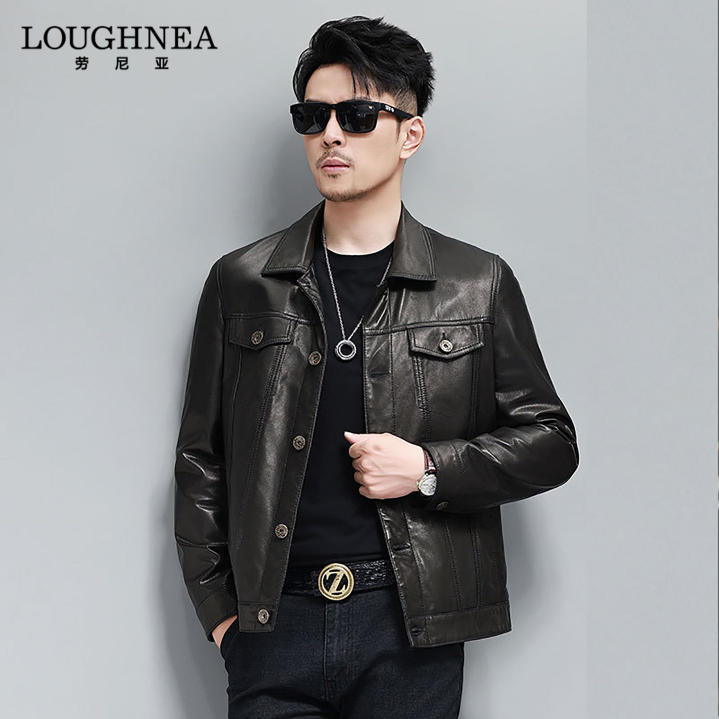 LOUGHNEA高端山羊皮机车真皮外套男士2026春秋高级感中年修身夹克