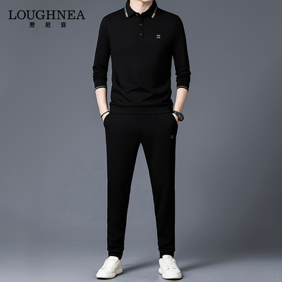 LOUGHNEA高端中年男装商务休闲运动套装2026新款春秋POLO衫两件套