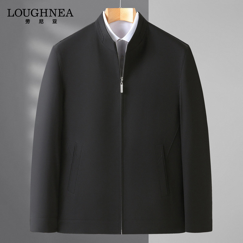 LOUGHNEA高端黑色行政夹克外套男2026新款中年潮流立领宽松茄克衫