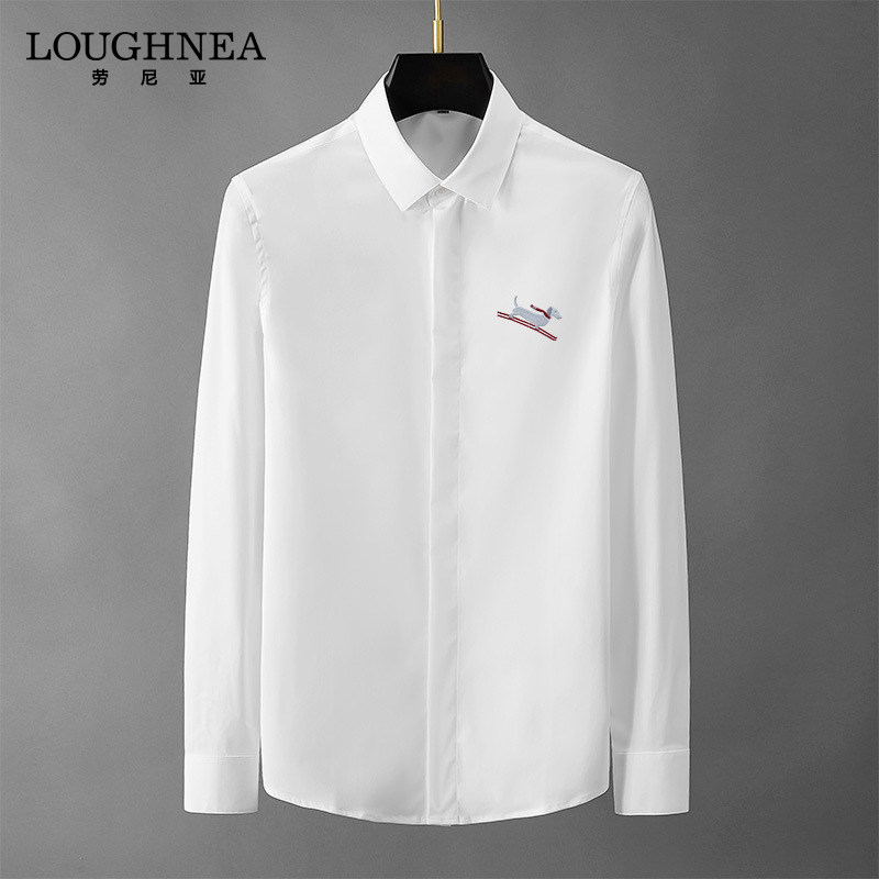 LOUGHNEA高级感小狗刺绣白色衬衫男2026春秋时尚潮牌休闲百搭衬衣