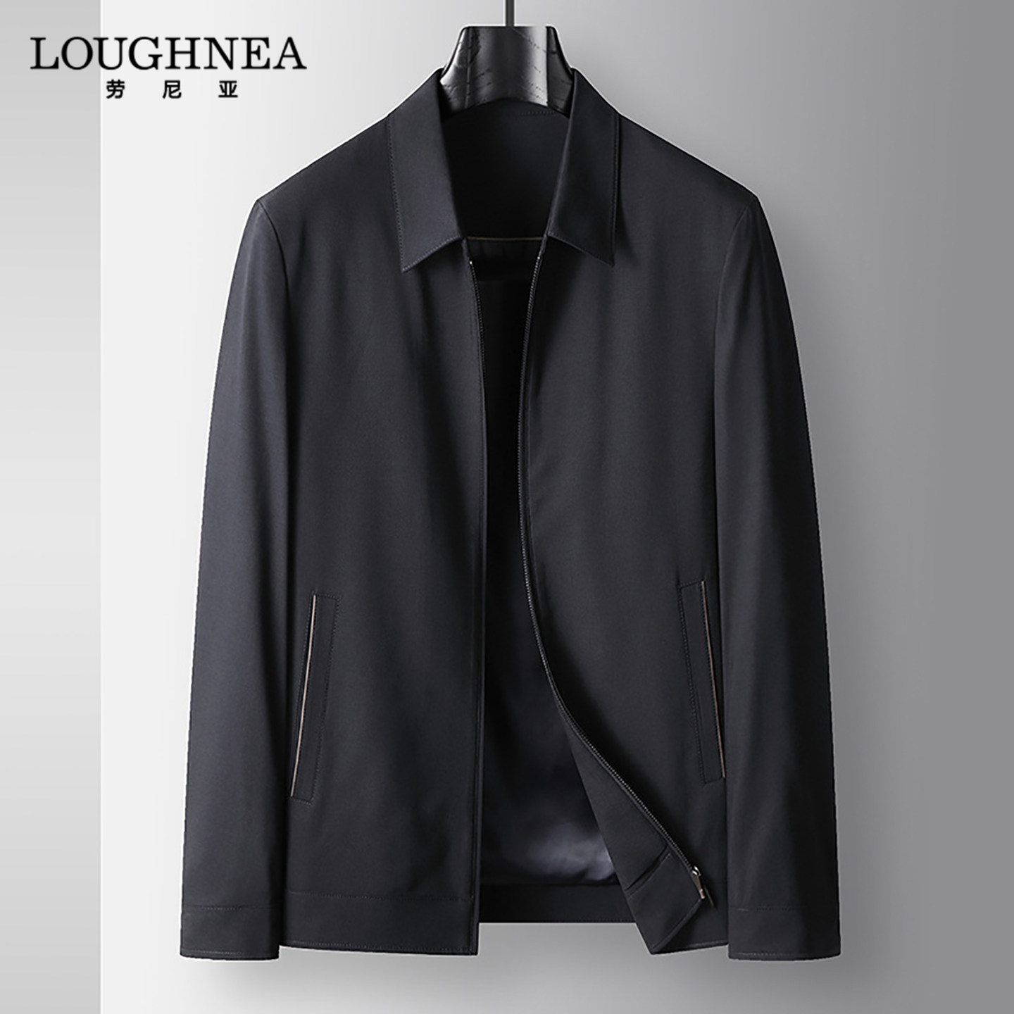 LOUGHNEA高档中年商务行政夹克男短款春秋薄款免烫抗皱公务员外套