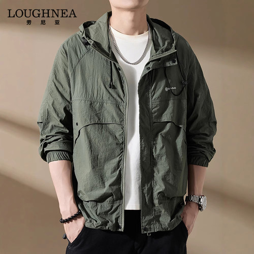 LOUGHNEA品牌户外运动军绿色防晒衣男夏季冰丝凉感轻薄钓鱼防晒服