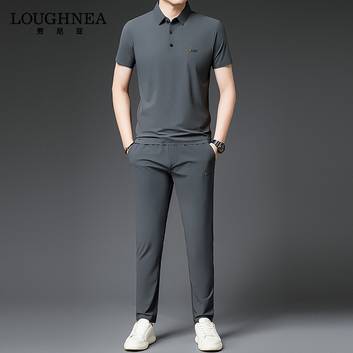 LOUGHNEA轻奢中年爸爸装短袖运动套装男夏季冰丝薄款POLO衫休闲裤