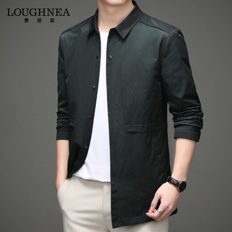LOUGHNEA高端中长款翻领商务夹克男春秋季中年时尚休闲派克外套潮