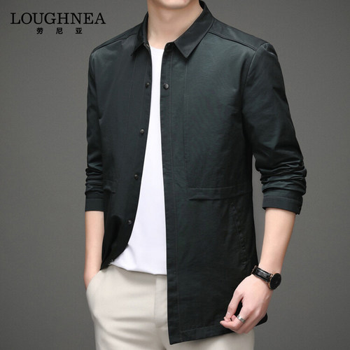 LOUGHNEA高端中长款翻领商务夹克男春秋季中年时尚休闲派克外套潮