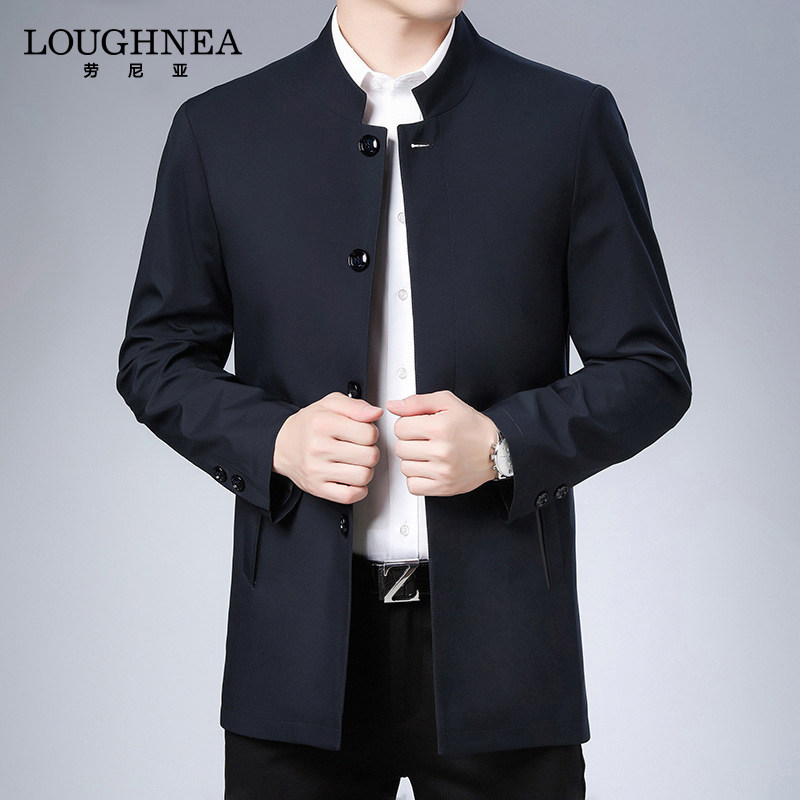 LOUGHNEA高档新中式中长薄款夹克男秋季新款中老年茄克衫休闲外套