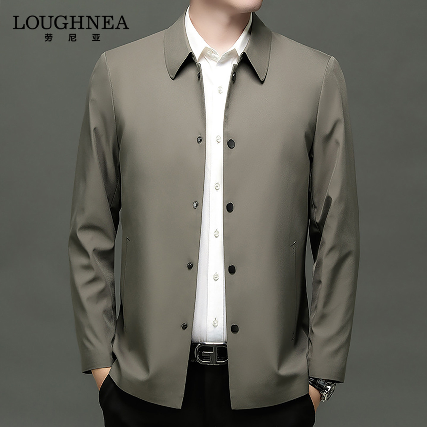 LOUGHNEA轻奢名牌单排扣翻领行政夹克外套男春秋季中年商务茄克衫
