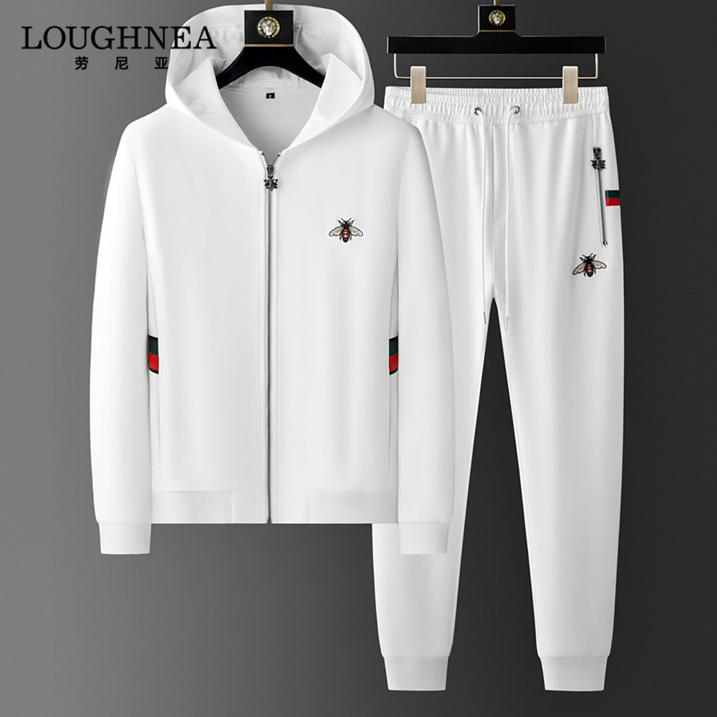 LOUGHNEA欧洲站春秋新品卫衣男休闲套装连帽外套时尚运动两件套潮