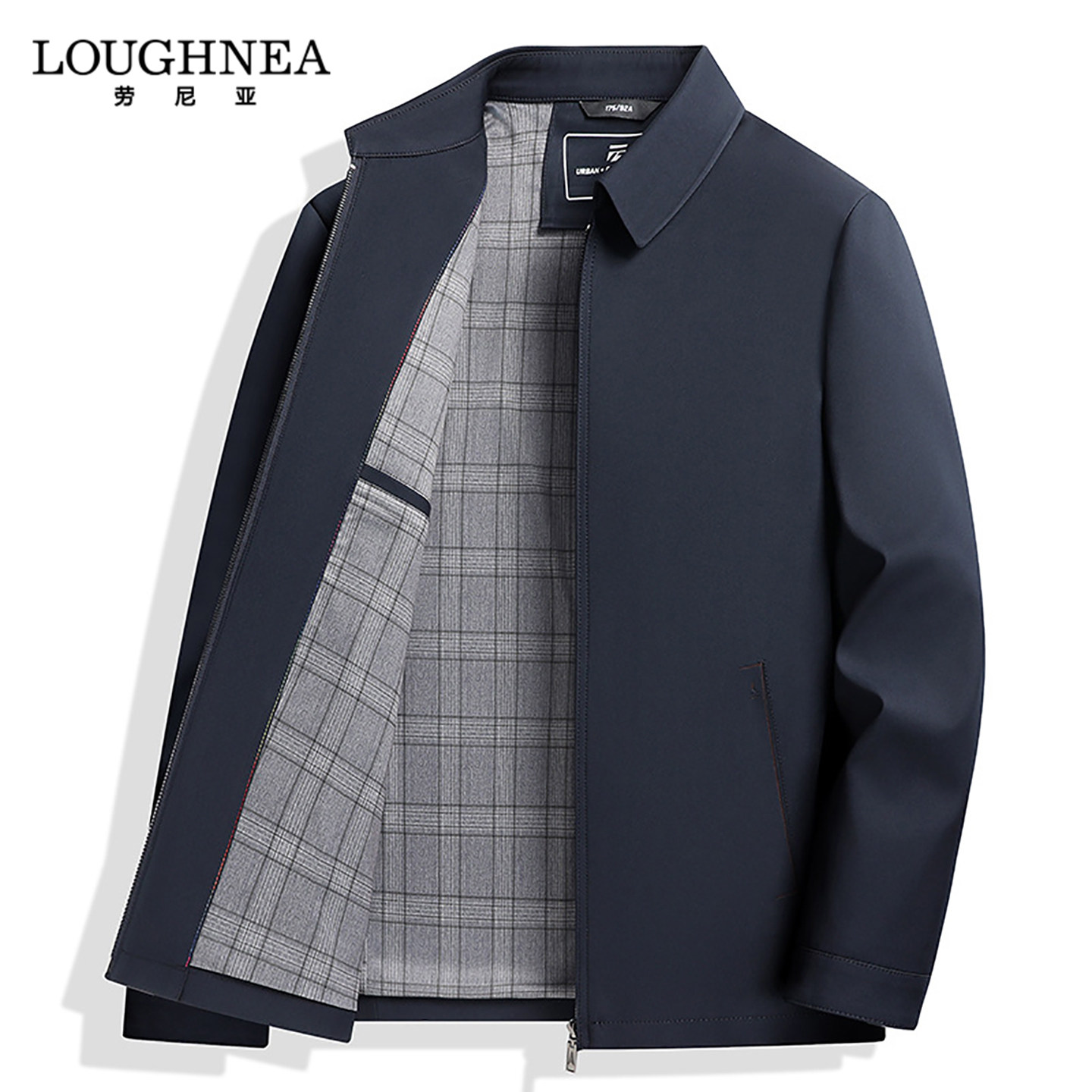 LOUGHNEA轻奢商务藏青色翻领夹克男春秋中老年父亲装宽松行政外套