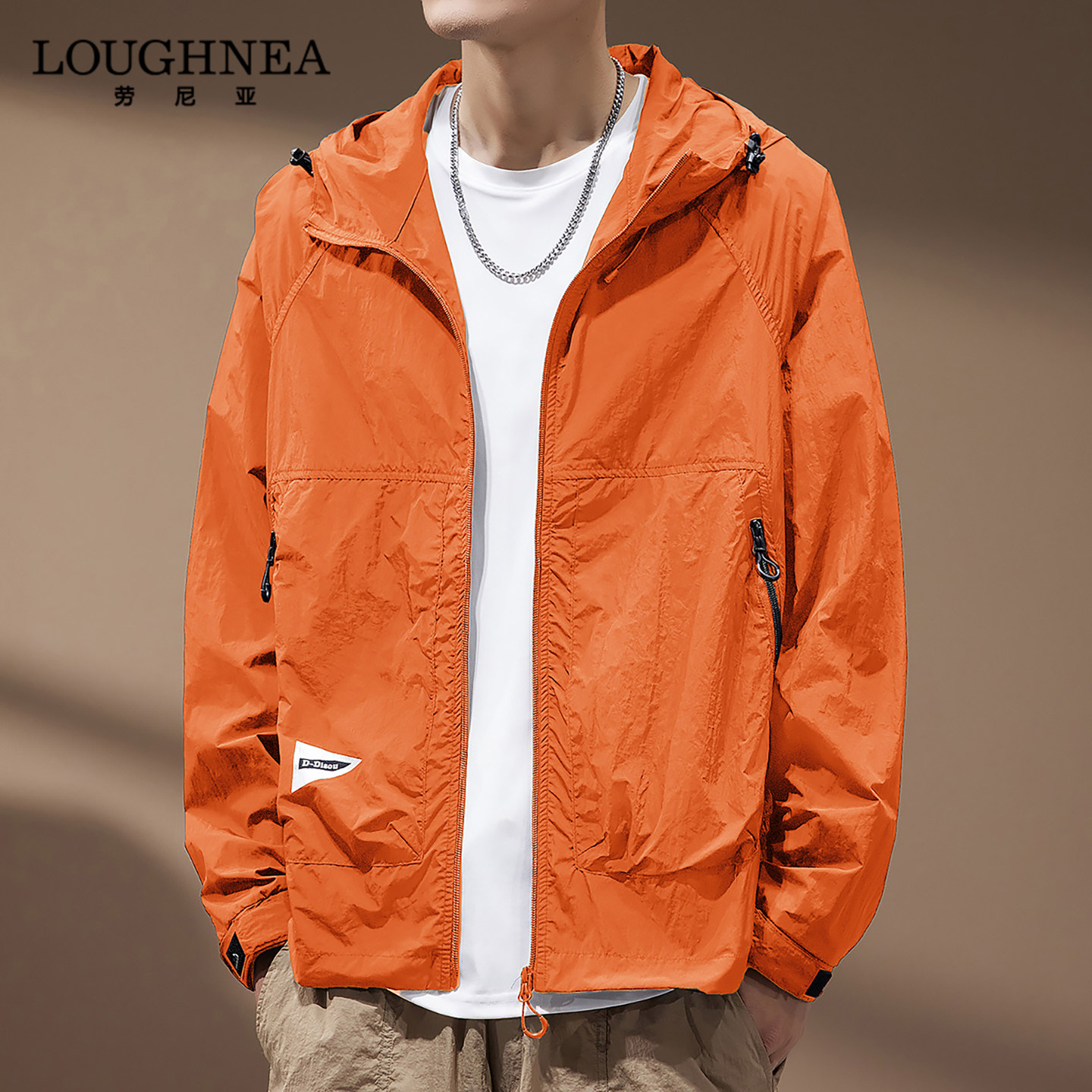 LOUGHNEA轻奢橙色防晒衣男士夏季轻薄透气2026新款户外运动防晒服